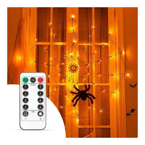Pókháló fényfüggöny pókkal - melegfehér 60 db LED - USB-s