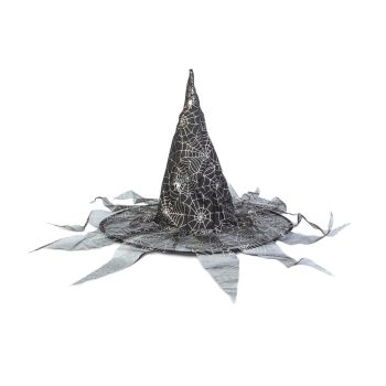   Halloween-i boszorkány kalap - fekete, pókhálós - 38 x 32 cm