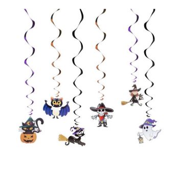   Halloween-i dekoráció szett - 6 féle motívum - csillogó spriál akasztóval