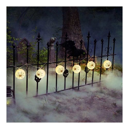 Halloween-i lampion fényfüzér - pókos, fehér - 7,5 x 165 cm - 2 x AA elemes
