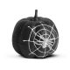 Halloween-i tök dekoráció - fekete glitteres - pókhálóval - 15 cm
