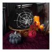 Halloween-i tök dekoráció - fekete glitteres - pókhálóval - 15 cm