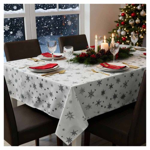 Asztalterítő - 140 x 240 cm - Jégkristály mintás fehér