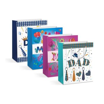   Ajándéktasak - papír - 265 x 127 x 330 mm - 4 féle / csomag - 12 db / csomag