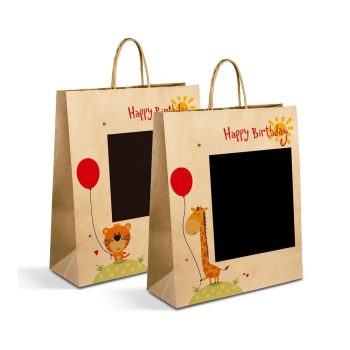   Ajándéktasak - papír, "Kraft" - 265 x 127 x 330 mm - 2 féle / csomag - 12 db / csomag