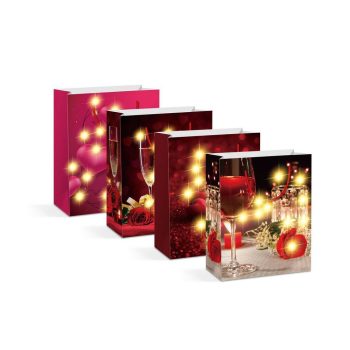   Ajándéktasak - 10 melegfehér LED, papír - 265 x 127 x 330 mm - 4 féle / csomag