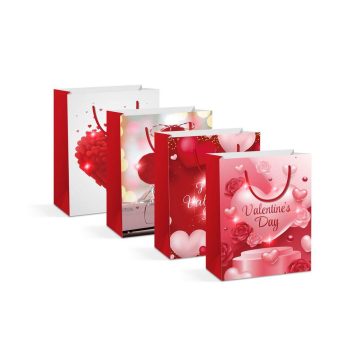   Ajándéktasak - 5 piros LED, papír - 178 x 102 x 228 mm - 4 féle / csomag - 12 db / csomag