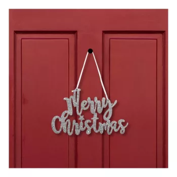   Karácsonyi dekoráció - "Merry Christmas" felirat - 20 x 12 cm - ezüst