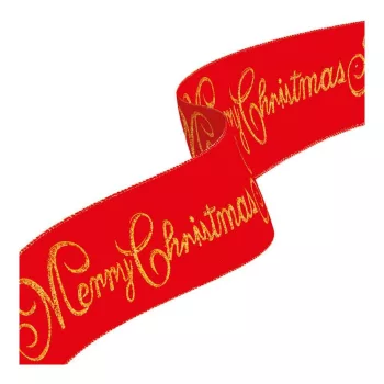   Karácsonyi szalag - piros - "Merry Christmas" - 60 x 8 cm