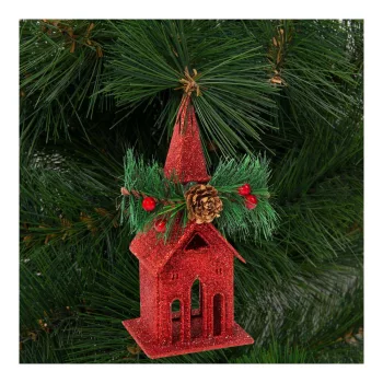   Karácsonyi glitteres templom akasztóval - 16 x 6,5 cm - piros