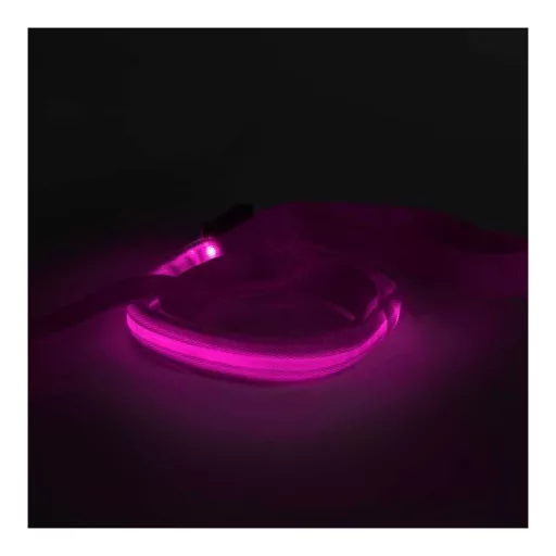 LED-es póráz - akkumulátoros - 120 x 2,5 cm - rózsaszín