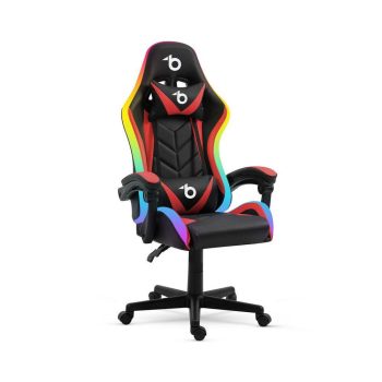   RGB LED-es gamer szék - karfával, párnával - fekete / piros