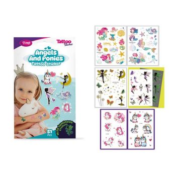   Angyalok és pónik tetoválás matrica szett - 51 db / csomag